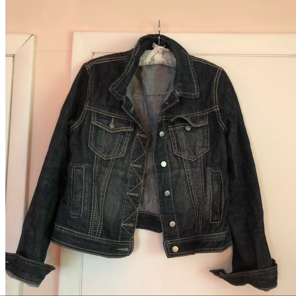 KENZIE Dark Wash Distressed Cropped Jean Jacket 8